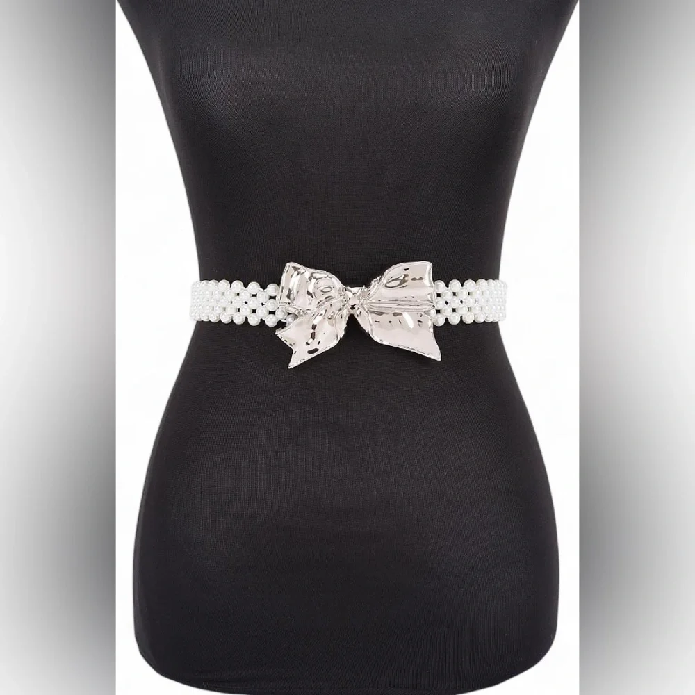 Gold & Silver Bow Pearl Statement Belt